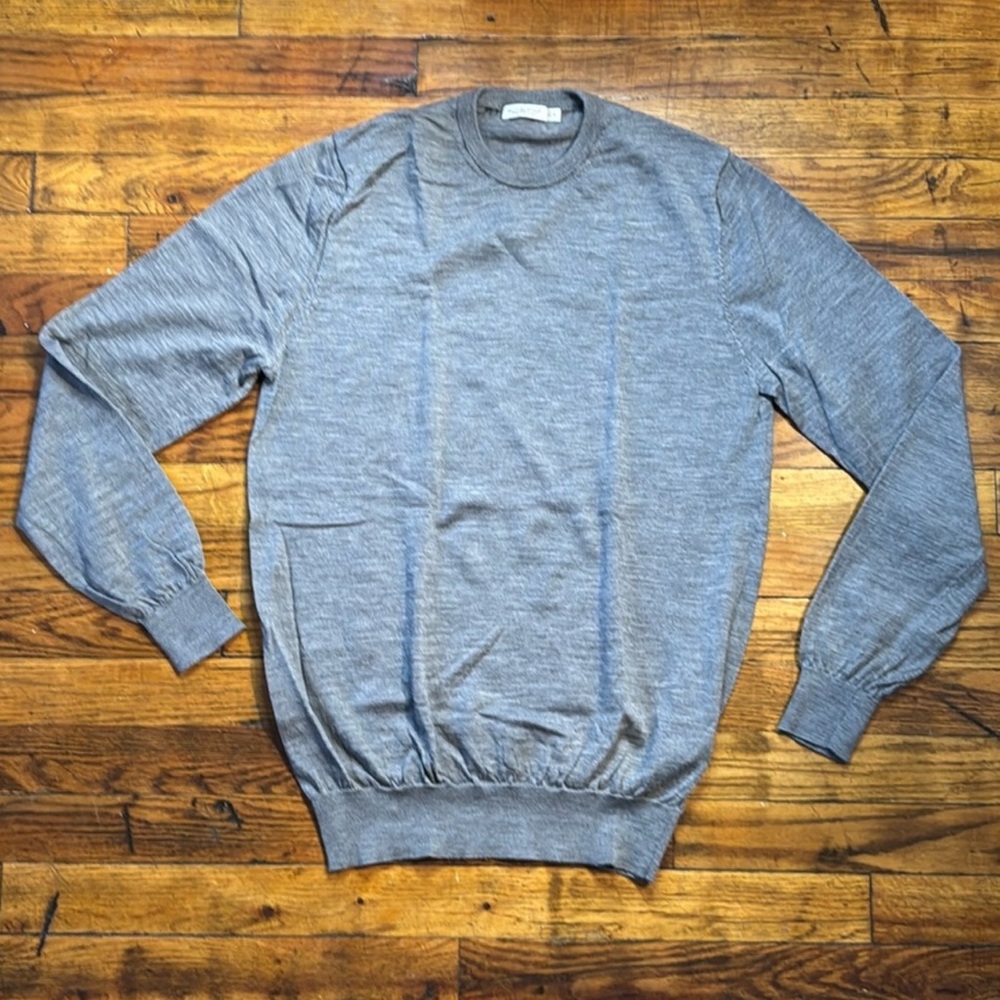 SUITSUPPLY Men’s Gray Heathered Merino Wool Crewneck Sweater Size L